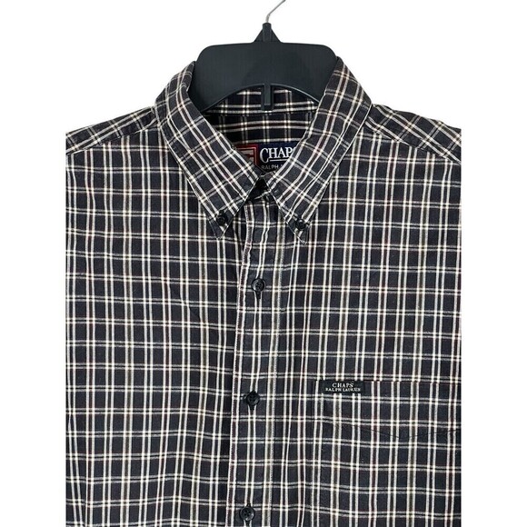 Vintage Chaps Ralph Lauren Shirt Men Large Black White Red Plaid Button Down - Picture 1 of 7